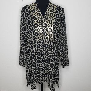Snake Skin Patterned LS Sequin Tunic Style Sheer Swim Cover Up (Size 2/Med)